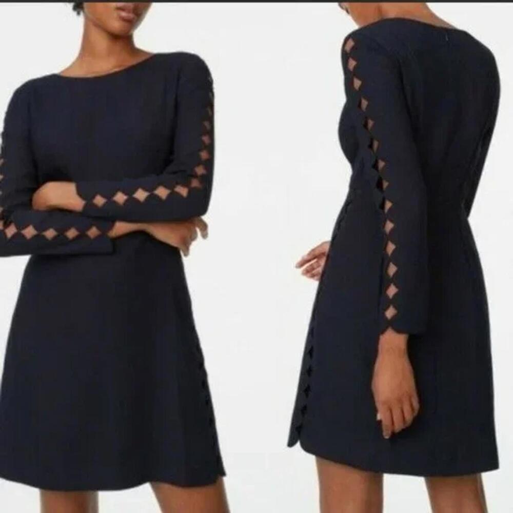 Club Monaco Dark Navy Long Sleeve Cutout Detail Dress Sz 0